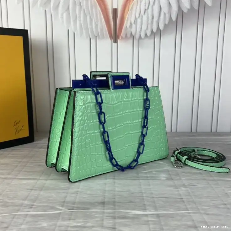 Fendi Bag Green Cut In Peekaboo Leather Mini Crocodile 0705